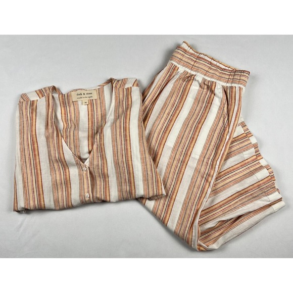 Cloth & Stone Womens Linen Blend Striped Set Loungewear Top & Crop Pants Sz M/L - Picture 1 of 11